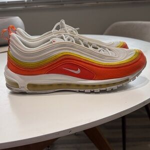 Nike Air Max 97 White, Orange, and Yellow Sneakers